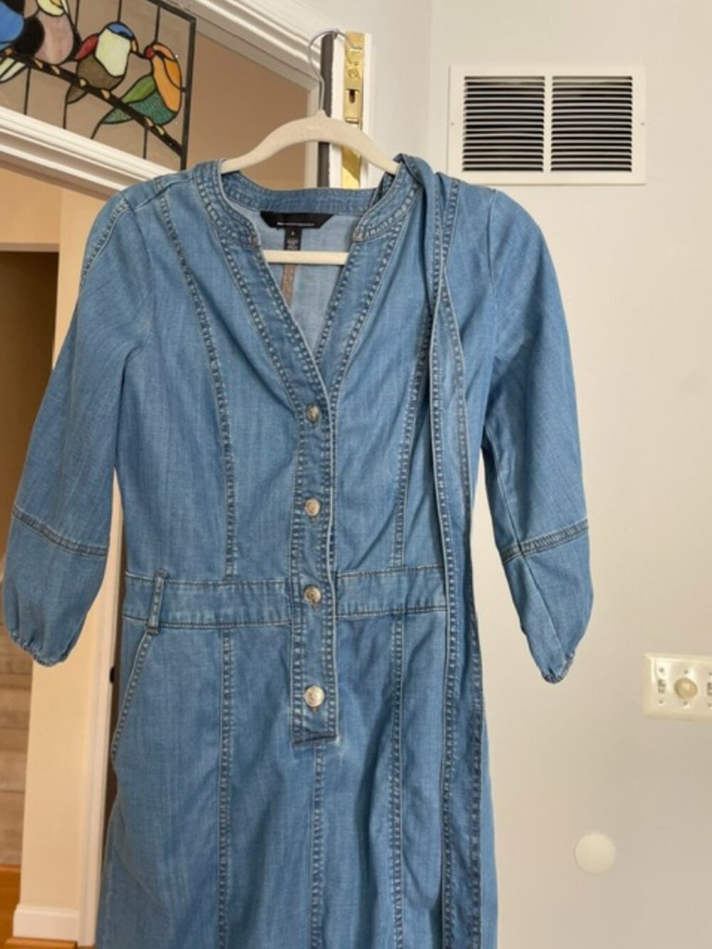 White House Black Market Denim Dress with tie belt and pockets